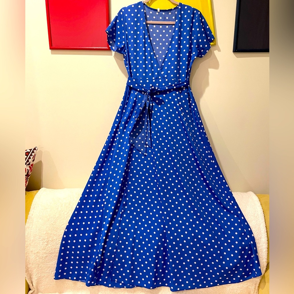 Blue Polka Dot Maxi Dress